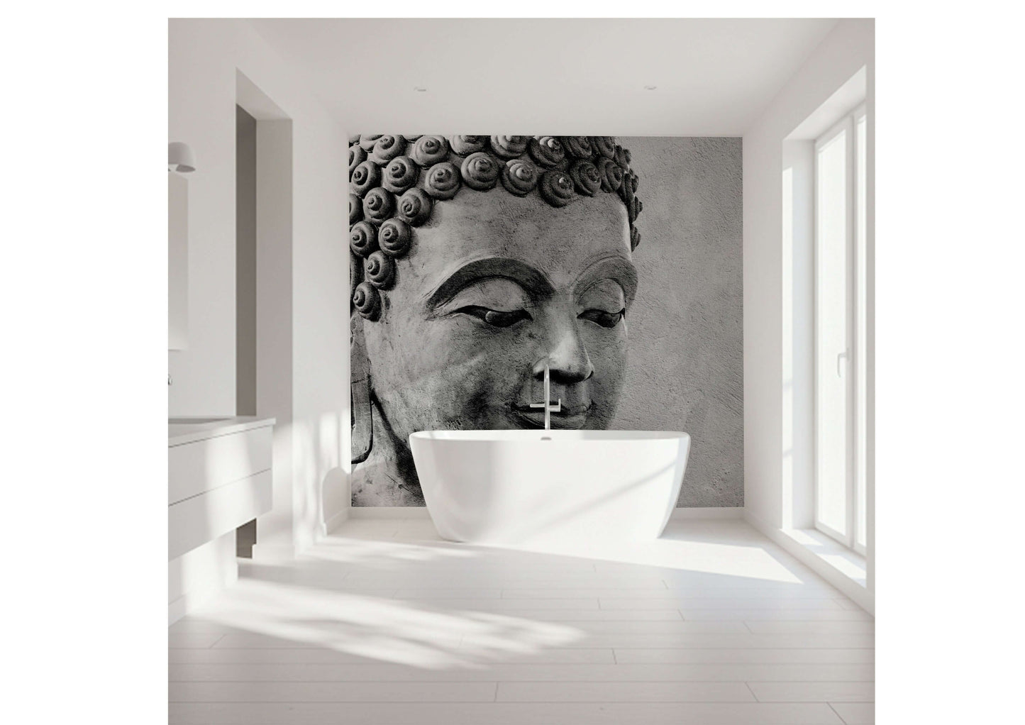 Majestic Smiling Buddha Shower Panel in modern bathroom setting, enhancing style with vibrant design.