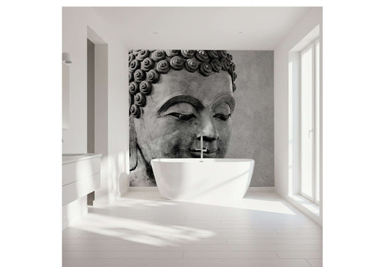 Majestic Smiling Buddha Shower Panel in modern bathroom setting, enhancing style with vibrant design.