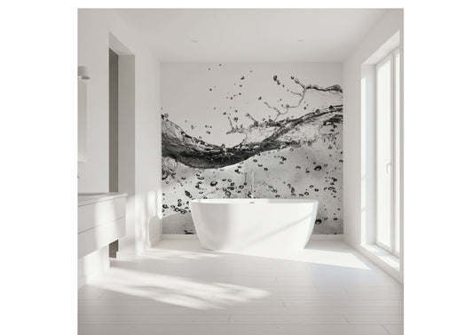 Elegant black and white splash art panel for a tranquil bathroom atmosphere.