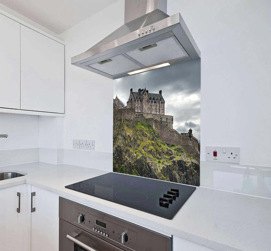 Edinburgh Castle splashback in a modern kitchen, adding heritage and elegance to the space.