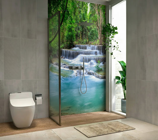 Waterfall on the rocks shower panel