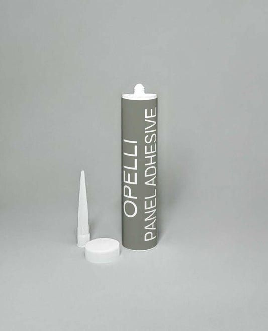 Opelli High-Performance Panel Adhesive tube with nozzle, ideal for strong bonds in wet environments.