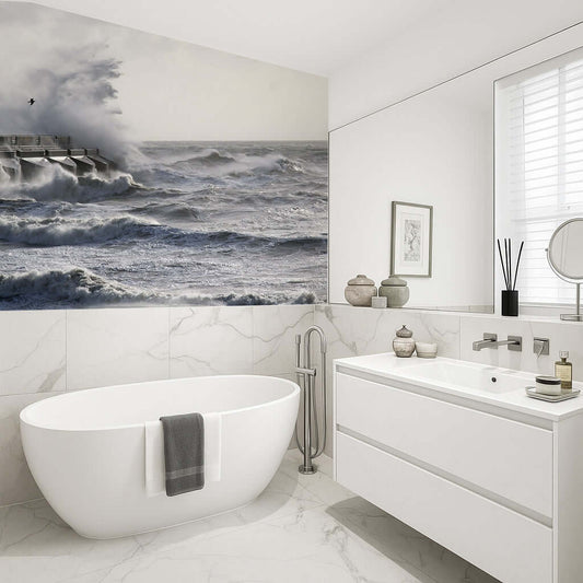 Crashing Waves Rising High Above Bathroom Panel