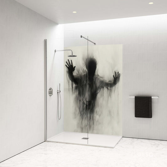 Shower panel featuring an artistic silhouette of a person, creating a captivating bathroom focal point.