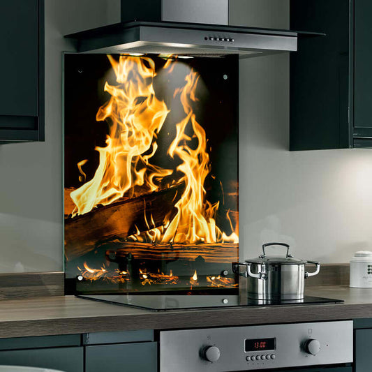 Vivid BBQ flame splashback design enhancing kitchen decor with vibrant colors and intricate detail.