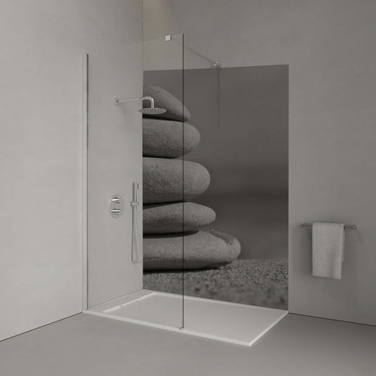 Zen Stones shower panel featuring stacked stones, creating a serene and calming bathroom atmosphere.